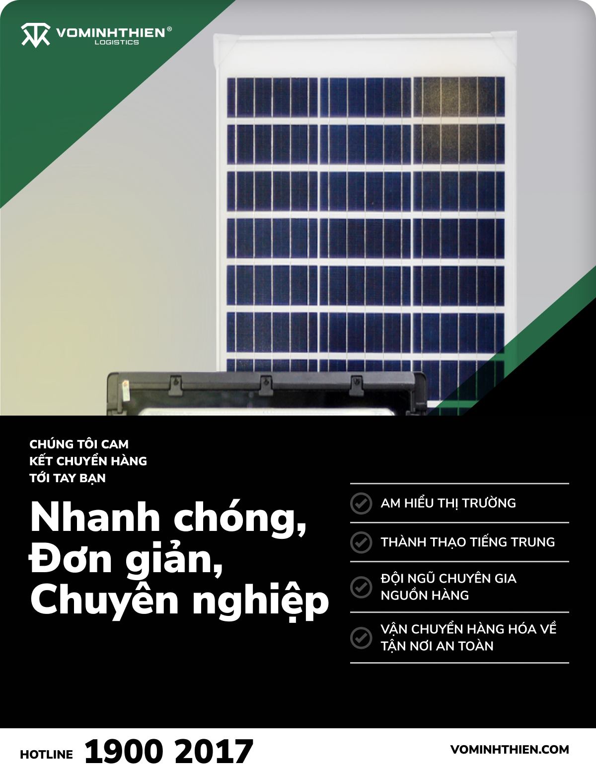 Nhập hàng đèn chiếu sáng năng lượng mặt trời tại Võ Minh Thiên