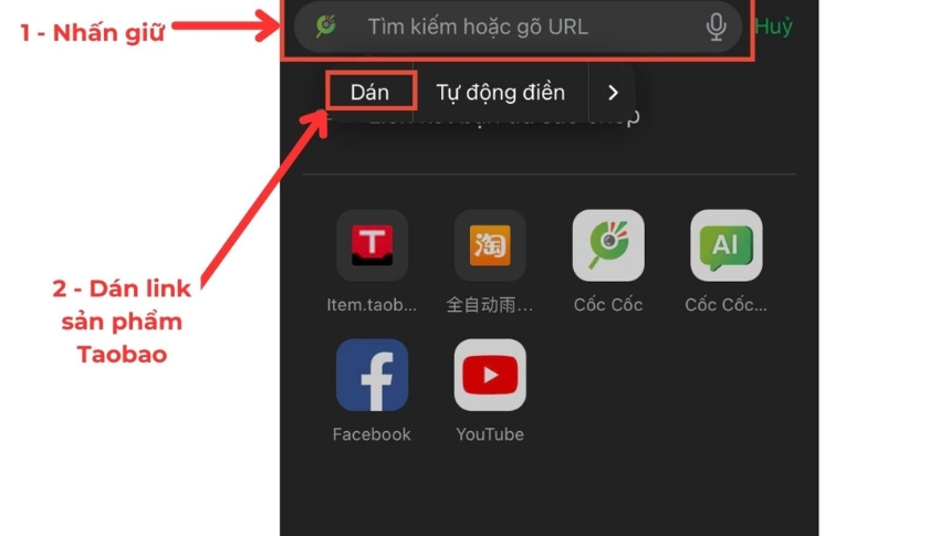 Dán link Taobao copy vào thanh tìm kiếm rồi nhấn “Enter”