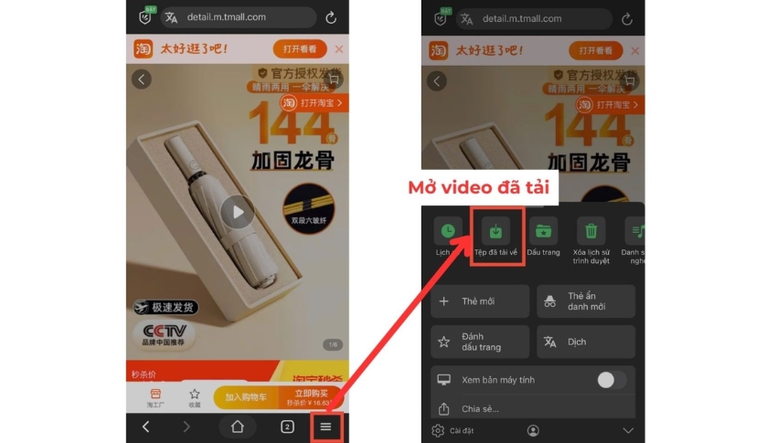 Kiểm tra video tải xuống tại phần Tệp đã tải xuống