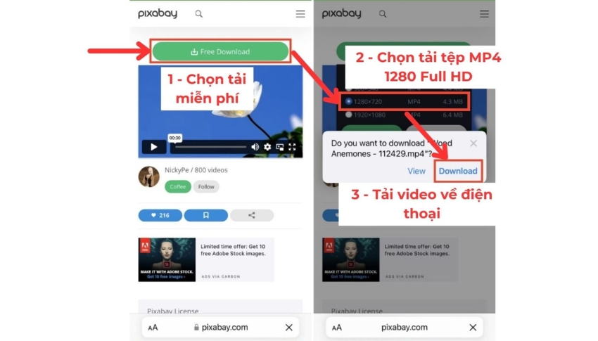 Nhấn xác nhận tải xuống để hoàn thành cách tải video trên app Taobao​ qua Pixabay.com
