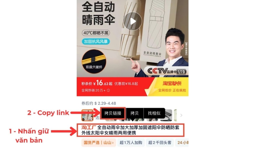 Tìm sản phẩm Taobao và sao chép đường dẫn