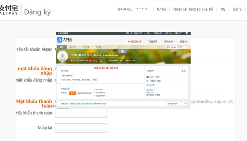 Xác thực Alipay bằng hộ chiếu