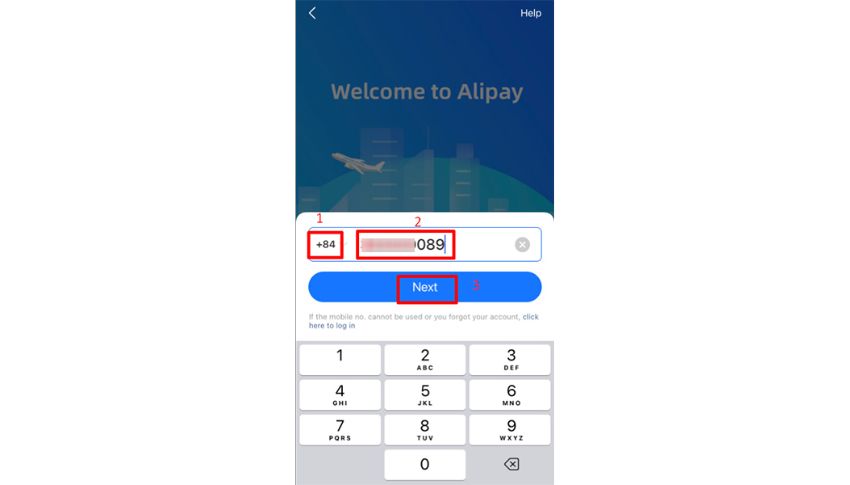Đăng nhập vào tài khoản Alipay