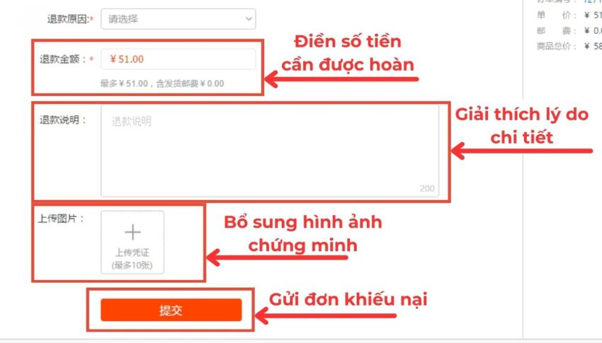 cách khiếu nại hoàn tiền taobao