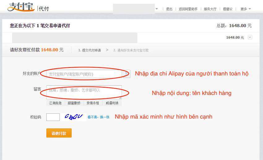 Cách uỷ quyền thanh toán hộ Alipay