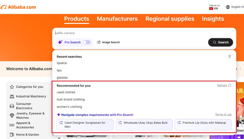 Cách tìm nhà cung cấp uy tín trên Alibaba bằng danh mục gợi